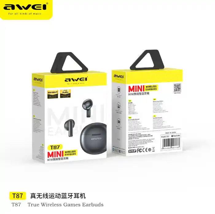 Awei T87 TWS Earbuds Wireless Bluetooth Earphones With Mic HD Call Noise Reduction Headphones Hifi Sound Music Gamer Headset
